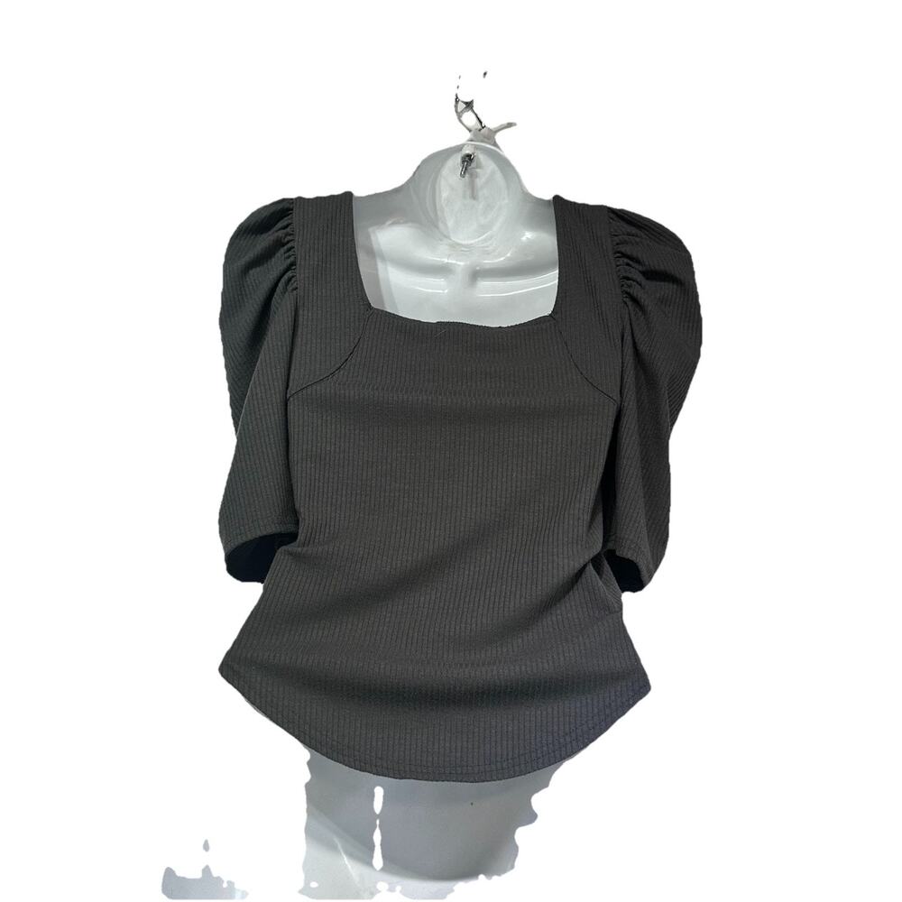 Free People We The Free Gray Night Lily Puff Shoulder Ribbed Top Blouse Size S - Picture 4 of 7